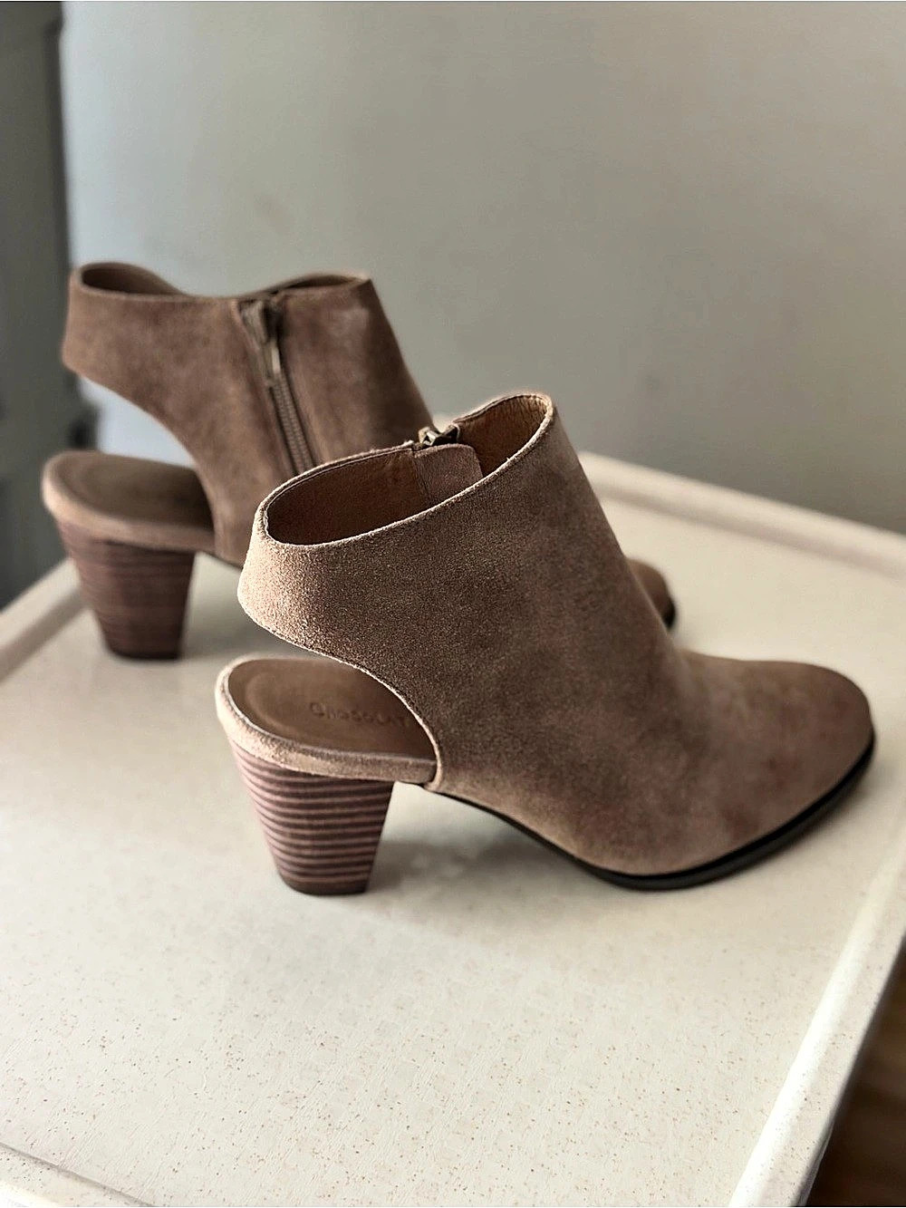 Brown Suede-Look Peep-Toe Booties